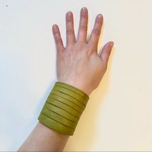 Chartreuse Green Leather Snap Cuff Slits